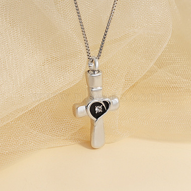 Rhinestone Cross with Heart Urn Ashes Necklace(BOTT-PW0011-01D)-2