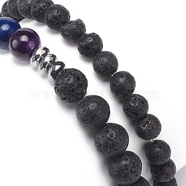 2Pcs 2 Style Style Natural Lava Rock & Mixed Stone & Synthetic Hematite Stretch Bracelets Set(BJEW-JB08733)-6