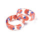 Transparent Resin Flat Round Stripe Pattern Finger Ring for Women(RJEW-T022-019)-3