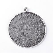 Tibetan Style Alloy Pendant Cabochon Settings, Flat Round, Cadmium Free & Lead Free, Antique Silver, Tray: 58mm, 70x62x2.5mm, Hole: 7x4.5mm, about 70pcs/1000g(PALLOY-Q341-02AS-LF)