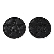 Computerized Embroidery Imitation Leather Self Adhesive Patches, Stick On Patch, Costume Accessories, Appliques, Flat Round with Star, Black, 42x1.5mm(DIY-G031-01F)