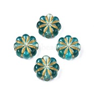 Plating Acrylic Beads, Metal Enlaced, Flower, Dark Turquoise, 14x13x6.5mm, Hole: 2.5mm, about 700pcs/500g(PACR-N008-020)