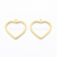 201 Stainless Steel Pendants, Heart, Real 18K Gold Plated, 29x30x1mm, Hole: 1.2mm & 2mm(STAS-N090-LA935-2)