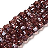 Electroplate Glass Beads Strands, Pearl Luster Plated, Faceted, teardrop, Purple, 6x4mm, Hole: 1mm, about 72pcs/strand, 15 inch(EGLA-R008-6x4mm-5)