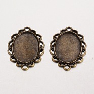 Oval Tibetan Style Alloy Cabochon Connector Settings, Lead Free & Nickel Free & Cadmium Free, Antique Bronze, Tray: 18x25mm, 36x26x2mm, Hole: 3mm(X-PALLOY-K112-15AB-NR)