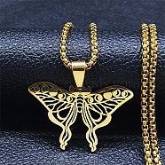 304 Stainless Steel Necklaces, Butterfly Pendant Necklaces, Golden, 23.03 inch(58.5cm)(NJEW-Q338-03G)