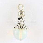 Opalite Pendants, with Alloy Findings, Antique Silver, Snowcone, 29.5x12.5mm, Hole: 2.5mm(G-Q459-02R)