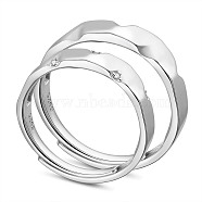 SHEGRACE 925 Sterling Silver Adjustable Couple Rings, with Cubic Zirconia, Platinum, Size 10, 20mm, Size 8, 18mm, 2pcs/set(JR715A)