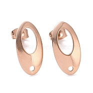 304 Stainless Steel Stud Earring Findings, with Loop, Curved, Oval, Rose Gold, 18x9.50x1.30mm,Hole:1.50mm(STAS-Q231-07RG)