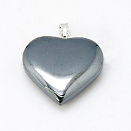 Magnetic Synthetic Hematite Pendants, with Iron Pinch Bail, Heart, Black, 20x20x5mm, Hole: 2x5mm(G-E002-3)