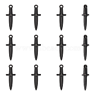 304 Stainless Steel Pendants, Dagger, Electrophoresis Black, 24x9x3.5mm, Hole: 1.6mm, 12pcs/box(STAS-UN0042-74)