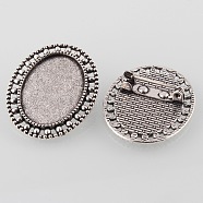Vintage Alloy Brooch Cabochon Bezel Settings, Cadmium Free & Lead Free, with Iron Pin Back Bar Findings, Antique Silver, Oval Tray: 25x18mm, 33.5x27x2mm, Pin: 0.8mm(X-PALLOY-O038-33AS)