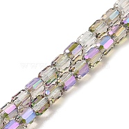 Electroplate Transparent Glass Beads Strands, Faceted, Column, Orchid, 5.5x4mm, Hole: 1mm, about 75pcs/strand, 15.55~15.67 inch(39.5~39.8cm)(GLAA-C029-02A-06)