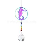 Stainless Steel with Glass Beaded Hanging Pendant Decorations, Suncatchers for Party Window, Wall Display Decorations, Sea Horse, 280x55mm(PW-WG36566-02)