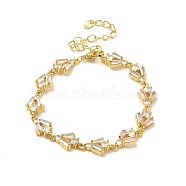 Clear Cubic Zirconia Angel Link Chain Bracelet, Rack Plating Brass Jewelry for Women, Lead Free & Cadmium Free, Long-Lasting Plated, Real 18K Gold Plated, 7-1/4 inch(18.5cm)(BJEW-A132-06G)