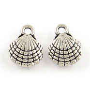 Tibetan Style Alloy Charms, Cadmium Free & Lead Free, Shell, Antique Silver, 13x10x3.5mm, Hole: 2mm, about 934pcs/1000g(TIBEP-R304-105AS-LF)