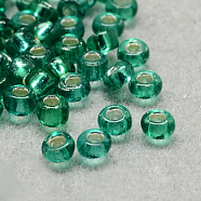6/0 Grade A Round Glass Seed Beads, Silver Lined, Medium Sea Green, 6/0, 4x3mm, Hole: 1mm, about 4500pcs/pound(SEED-Q007-4mm-F50)
