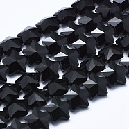 Imitation Jade Glass Beads Strands, Faceted, Star, Black, 13x13.5x7.5mm, Hole: 1mm, about 25pcs/strand, 10.6 inch(27cm)(EGLA-F131-B01)