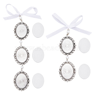 2Pcs 2 Styles Oval Alloy Pendant Decorations, with Transparent Glass Cabochon and Satin Ribbon, for Wedding Bouquet Decorations, Antique Silver, 155~225mm, 2 style, 1pc/style, 2pcs/set(HJEW-AB00441)