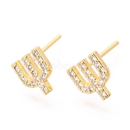 Brass Micro Pave Clear Cubic Zirconia Stud Earrings, Greek Alphabet, Real 18k Gold Plated, Letter.Y, 8.5x7.5x1.8mm, Pin: 0.9mm(EJEW-O103-17G)