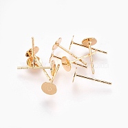 Brass Stud Earring Findings, Flat Round, Nickel Free, Real 18K Gold Plated, 5mm, Pin: 0.8mm(X-KK-T020-136G)