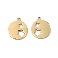 Ion Plating(IP) 316L Surgical Stainless Steel Charms, Flat Round with Star Charm, Laser Cut, Real 18K Gold Plated, 11.5x10x1mm, Hole: 1mm(STAS-H213-78G)