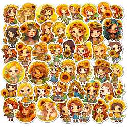 Cartoon Paper Sticker, for DIY Scrapbooking, Craft, Sunflower with Girl, Colorful, 53~54x35~53x0.1mm, about 50pcs/bag(STIC-E005-03B)