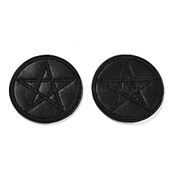 Computerized Embroidery Imitation Leather Self Adhesive Patches, Stick On Patch, Costume Accessories, Appliques, Flat Round with Star, Black, 42x1.5mm(DIY-G031-01F)
