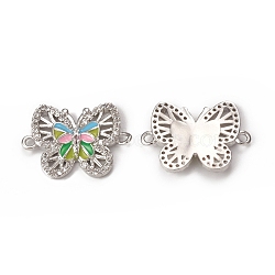 Brass Micro Pave Cubic Zirconia Connector Charms, Enamel Style, Butterfly, Platinum, 15.5x21.5x2.5mm, Hole: 1.5mm(KK-E068-VB405)