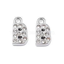 304 Stainless Steel Charms, with Crystal Rhinestone, Letter, Letter.B, 10~10.5x2~8x2mm, Hole: 1.2mm(STAS-N095-137B)