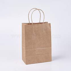 Kraft Paper Bags, Gift Bags, Shopping Bags, Brown Paper Bag, with Handles, Saddle Brown, 15x8x21cm(CARB-WH0003-A-10)