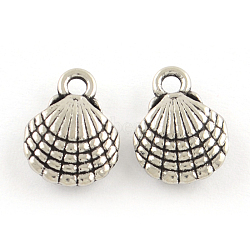 Tibetan Style Alloy Charms, Cadmium Free & Lead Free, Shell, Antique Silver, 13x10x3.5mm, Hole: 2mm, about 934pcs/1000g(TIBEP-R304-105AS-LF)