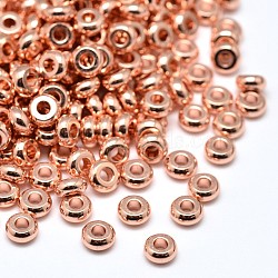 Brass Flat Round Spacer Beads, Lead Free & Cadmium Free, Rose Gold, 4x2mm, Hole: 1.5mm(X-KK-M085-13RG-NR)