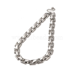 Handmade 304 Stainless Steel Necklaces, Square Link Chain Necklaces, Stainless Steel Color, 16.46 inch(41.8cm)(NJEW-Q333-01P)