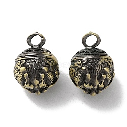 Tibetan Style Brass Pendants, Cadmium Free & Lead Free, Round, Antique Bronze, 18x13~14mm, Hole: 3x3.5mm(KK-M284-25AB)