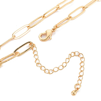 Brass Paperclip Chain Necklace Making, Nickel Free, Real 18K Gold Plated, 15.7 inch(40cm)