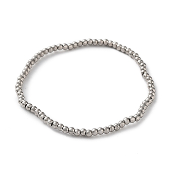 316 Surgical Stainless Steel Round Beaded Stretch Bracelets, Stainless Steel Color, Inner Diameter: 2 inch(5.2cm), Wide: 3mm