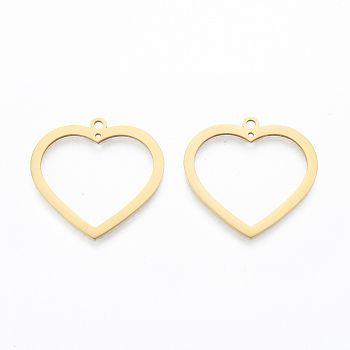 201 Stainless Steel Pendants, Heart, Real 18K Gold Plated, 29x30x1mm, Hole: 1.2mm & 2mm