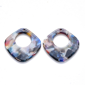 Cellulose Acetate(Resin) Pendants, Rhombus, Colorful, 36x36x3mm, Hole: 1.4mm