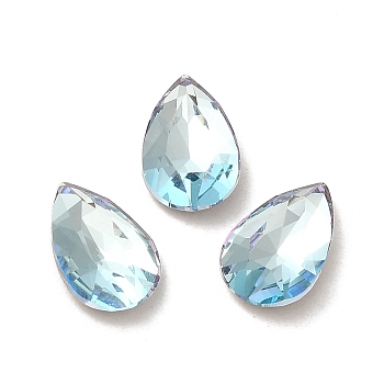 Glass Rhinestone Cabochons, Point Back & Back Plated, Faceted, Teardrop, Light Azore, 10x6.4x3mm