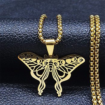 304 Stainless Steel Necklaces, Butterfly Pendant Necklaces, Golden, 23.03 inch(58.5cm)