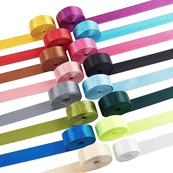 Nylon Ribbons, Herringbone Weave Ribbon, Mixed Color, 1 inch(25mm), 16strands/set