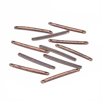 Tibetan Style Bar Links connectors, for Jewelry Design, Lead Free, Strip, Red Copper, 3x33x1mm, Hole: 1mm