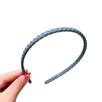 Resin Braided Thin Hair Bands, Plastic with Teeth Hair Accessories for Women, Steel Blue, 120mm