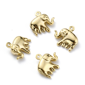 Brass Pendants, Elephant, Real 24K Gold Plated, 14x15x5mm, Hole: 1mm