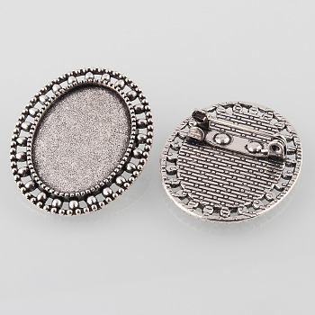 Vintage Alloy Brooch Cabochon Bezel Settings, Cadmium Free & Lead Free, with Iron Pin Back Bar Findings, Antique Silver, Oval Tray: 25x18mm, 33.5x27x2mm, Pin: 0.8mm