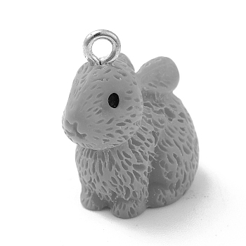 Opaque Resin Pendants, 3D, Rabbit Charm, with Platinum Tone Iron Loops, Dark Gray, 21x12.5x22mm, Hole: 2mm