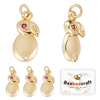 Brass Micro Pave Cubic Zirconia Pendants, Long-Lasting Plated, Rabbit, Real 18K Gold Plated, 14.5x7x2.5mm, Hole: 3.5mm, 10pcs/box