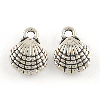 Tibetan Style Alloy Charms, Cadmium Free & Lead Free, Shell, Antique Silver, 13x10x3.5mm, Hole: 2mm, about 934pcs/1000g