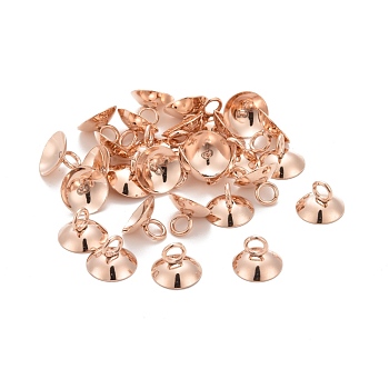 201 Stainless Steel Bead Cap Pendant Bails, for Globe Glass Bubble Cover Pendants, Rose Gold, 7x10mm, Hole: 3mm